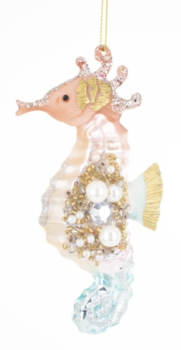 Glass bauble: Pink seahorse with pearls (179951)