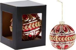 Glass bauble 10cm embossed red with zircons (523401)