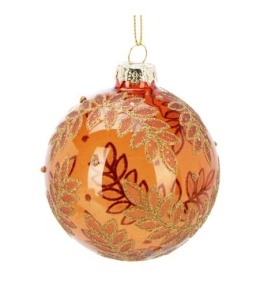 Glass bauble 8cm transparent brown gold leaves (513342)