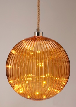 Kula szklana 20cm miodowa 30LED karbowana (AAB201020)