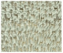 Materiał dekoracyjny len khaki złote renifery i choinki (463453) 35x200cm