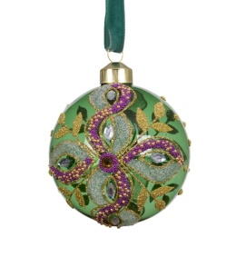 Kpl. 3 bombki szklane fi 8cm transparentna zieleń kwiat (071406)