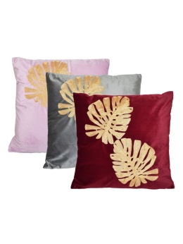 Poduszka welurowa bordowa ze złotymi liśćmi 45*45cm (8319)-20%