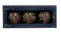 Kpl. 3 bombki szklane fi 8cm transparentna zieleń kwiat (071406)