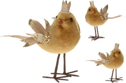 Ptaszek stojący w koronie musztardowy welur h:21*22*9,5cm (020309) -40%