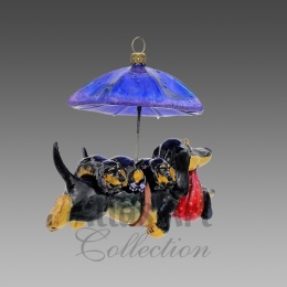 Bombka Atlas Art: Jamnik z pieskami i parasolem (00880AA)