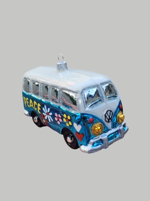 Bombka formowa: Auto biało-niebieskie VW w kwiaty (143)SE