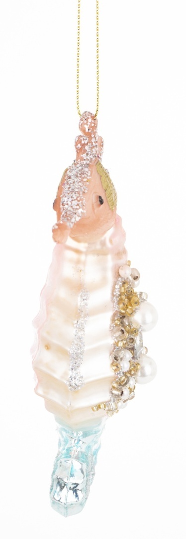 Bombka szklana: Konik morski różowy z perełkami (179951)