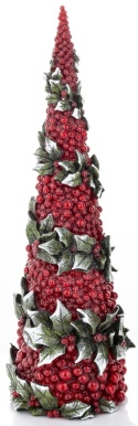 Christmas tree medium cone hawthorn berries and holly, polyresin (169971)