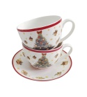 Set of 2 porcelain cups and saucers Christmas Tree