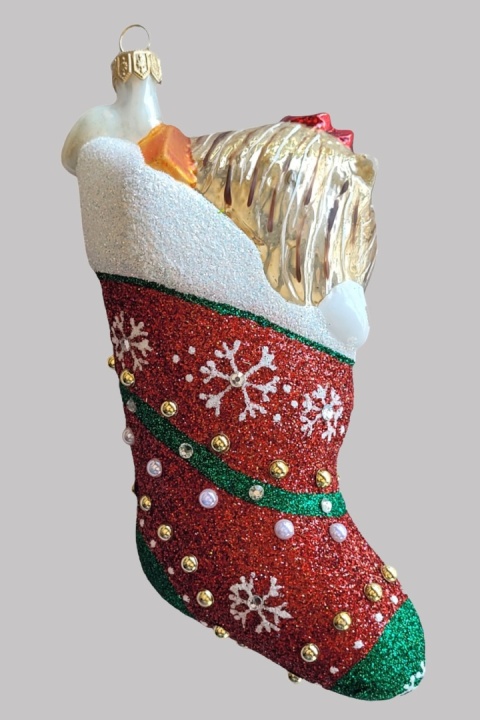 Bombka formowa: Pies w skarpecie, brokat (60) SEW