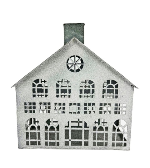 Winter lantern house for candles, gray metal roof (JK0141)
