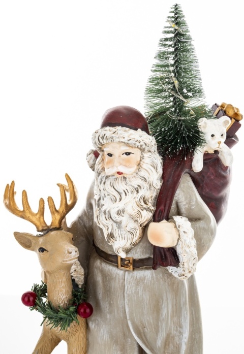 Gray Santa Claus with reindeer and LED Christmas tree, polyresin (172565)