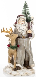 Gray Santa Claus with reindeer and LED Christmas tree, polyresin (172565)