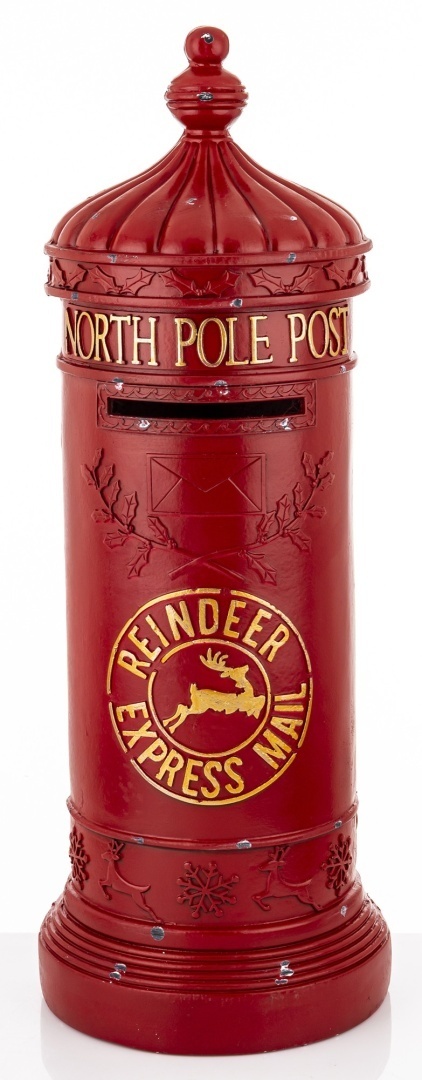 "Hydrant" mailbox, red, aged polyresin (165345)