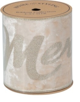 Beige velvet ribbon "Christmas" glitter length 450cm (513161)