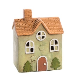 Ceramic house retro green LED (POR10734)