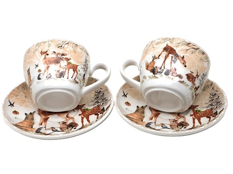 Set of 2 ceramic cups and saucers "forest animals" (PG-19680) in a decorative box