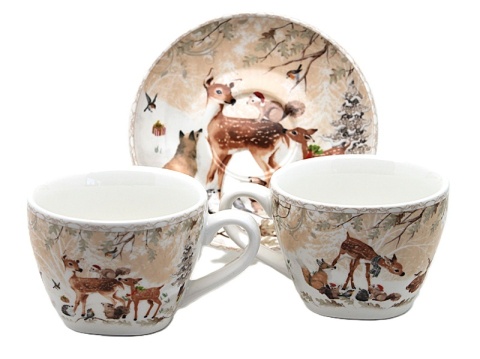 Set of 2 ceramic cups and saucers "forest animals" (PG-19680) in a decorative box