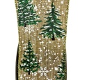 Ribbon on a spool linen green Christmas trees gold edge (RF0537)