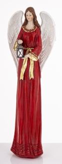 Angel 38cm with a lantern in a red dress, polyresin (181039)