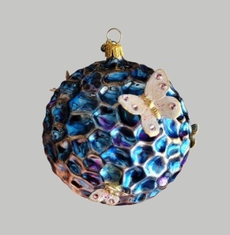 Bombka GlitterLab: Kula żłobiona opalizująca niebieska z motylami (5183NM)