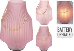 Lampka LED z rączką różowe szklo karbowane 2kolory(XX8113190)na baterie-20%