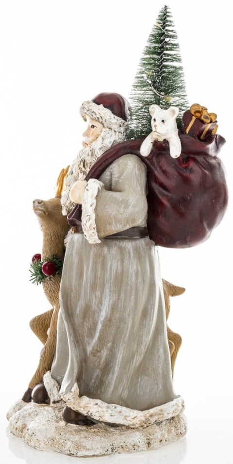 Gray Santa Claus with reindeer and LED Christmas tree, polyresin (172565)