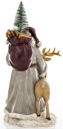 Gray Santa Claus with reindeer and LED Christmas tree, polyresin (172565)