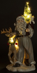 Gray Santa Claus with reindeer and LED Christmas tree, polyresin (172565)
