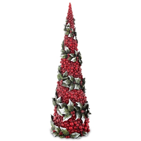 Christmas tree medium cone hawthorn berries and holly, polyresin (169971)