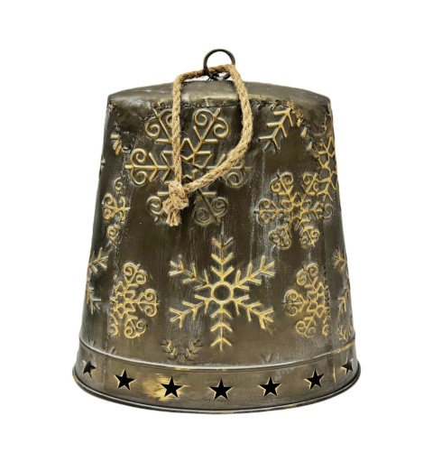 Large, flat, brown, distressed metal bell (RF0480)