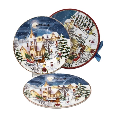 Set of 2 ceramic plates "Christmas Village" 19cm diameter (PG-19864) in a decorative box