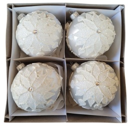 Baubles 120 decorated with ornament, pack of 4: SNOW DREAM