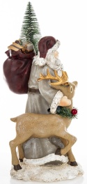 Gray Santa Claus with reindeer and LED Christmas tree, polyresin (172565)
