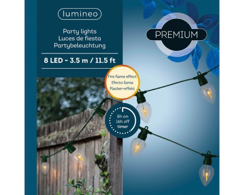 Oświetlenie Party Light 8LED płonące ogniki (490160) dł.3,5m timer wew/zew zasilacz