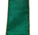Bottle green velvet ribbon on a spool with a gold edge (RF0538)
