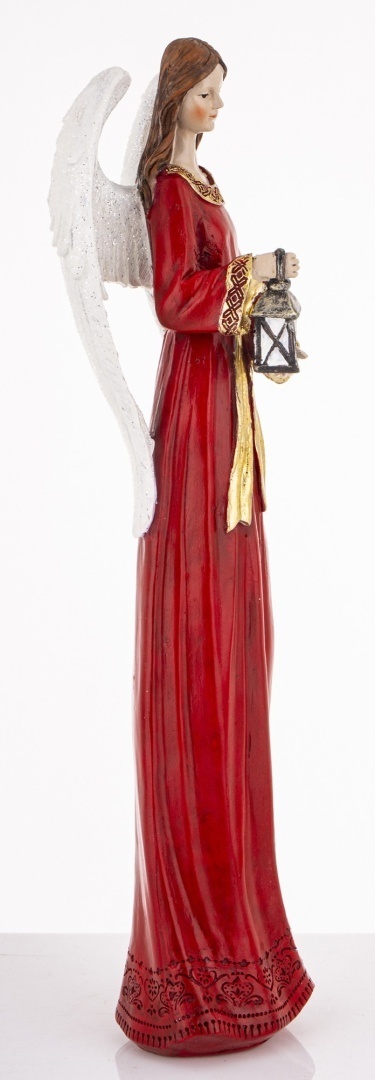 Angel 38cm with a lantern in a red dress, polyresin (181039)