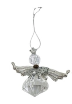 Aniołek akryl 8cm srebrne metalowe skrzydełka (TY0399)-20%