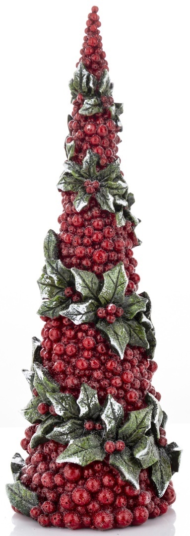 Christmas tree medium cone hawthorn berries and holly, polyresin (169971)