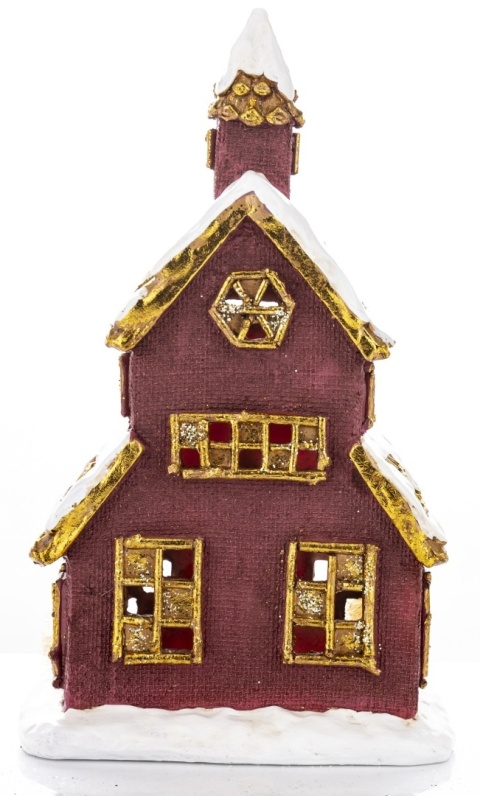 Brown LED church with Christmas trees (170429)