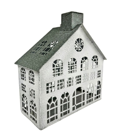 Winter lantern house for candles, gray metal roof (JK0141)