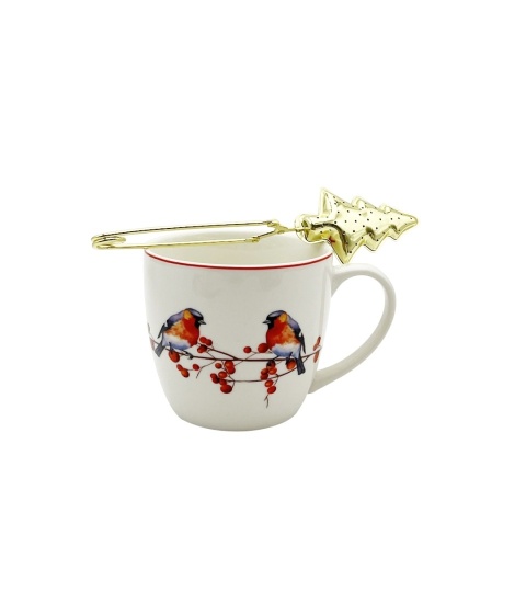 460ml porcelain mug with metal infuser Christmas Birds decorative box