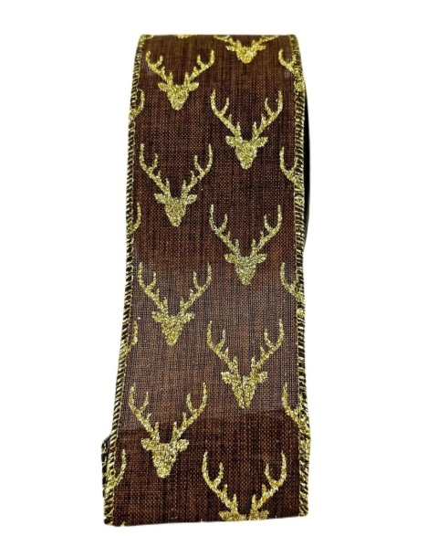 Brown glitter ribbon on a spool with reindeer (RF0542)