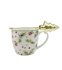 460ml porcelain mug with a metal infuser Christmas Leaves decorative box