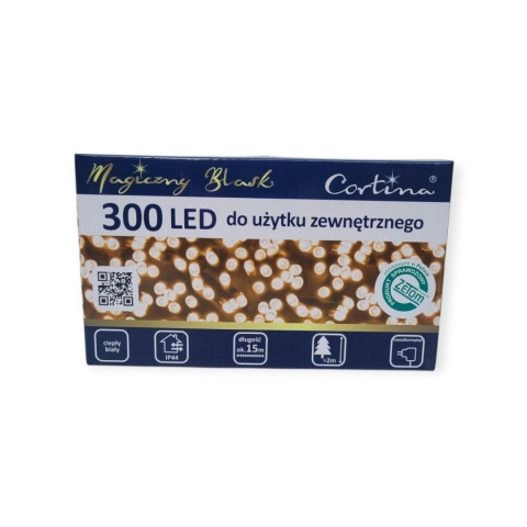 Lampki LED 300L14,9m zewnętrzne BIAŁY CIEPŁY (10/15/LED)