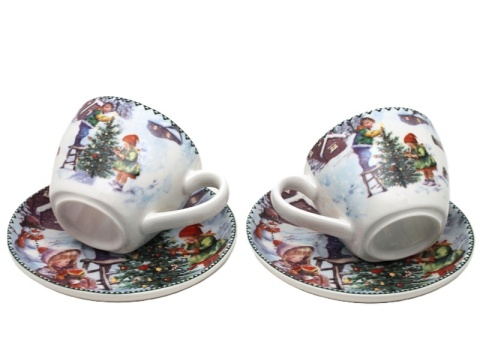 Set of 2 ceramic cups and saucers "Christmas Time" (PG-19437) in a decorative box