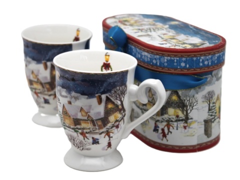 Kpl. 2-ch kubków ceramicznych "świąteczna wioska" (PG-19796) w ozdobnym pudełku