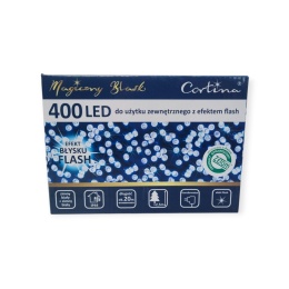 Lampki 400LED+gniazdo, zimne + timer transformator 19,9m (21/LED/CW) ciemny kabel wew/zew