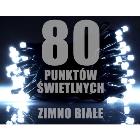 Lampki 80LED+gniazdem białe zimne zewnętrzne gruby kabel (LZ-LED-80G)